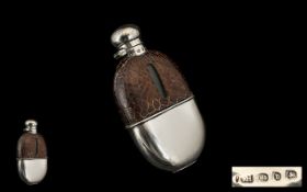 Victorian Period - Nice Quality Silver and Glass Hip Flask with Screw Hinged Silver Top,