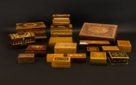 A Varied Collection of Mostly Early 20thC Hinged Wooden Boxes to include carved and Anglo Indian.