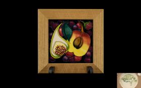 Moorcroft Tube lined Small Wall Plaque Framed ' Queens Choice ' Designed by Emma Bossons. Date 2000.