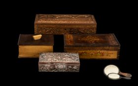 A Mixed Assortment of Boxes to include a carved Indian glove box, an Oriental copper bound cigarette