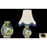 Moorcroft Nice Quality Tube lined Lamp Base and Shade - Pale Blue Hibiscus on Cream Ground. c.1980'