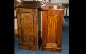 A Walnut Bedside Cabinet with a panelled door opening to reveal storage compartment. Label to