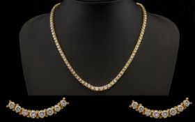 14ct Gold Superb Quality Stunning Graduated Diamond Set Necklace of Good Sparkle. The Diamonds of