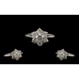 18ct White Gold Attractive - Diamond Set Cluster Ring - Flower head Design. Full Hallmark for 18ct.