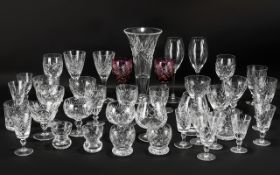 Collection of Crystal Drinking Glasses to include 17 assorted wine glasses; 10 sherry glasses; 4