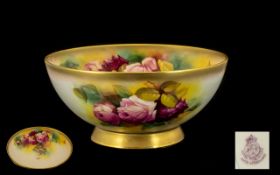 Royal Worcester Attractive and Nice Quality ' Roses ' Signed Footed Bowl, Pink and Red Roses Still