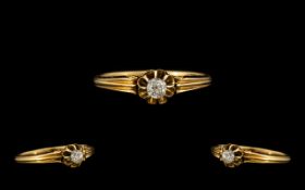 18ct Gold - Nice Quality Single Stone Diamond Ring, In a Gypsy Setting. Marked 18ct.