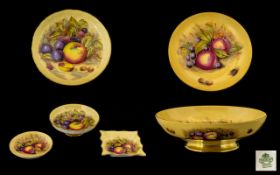 Aynsley Large Hand Painted and Signed ' Fruits ' Footed Bowl, Signed D. Jones, with Painted Gold