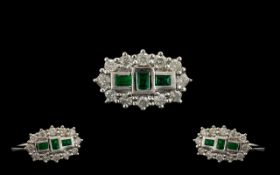 18ct White Gold Attractive Emerald and Diamond Dress Ring. Full Hallmark for 18ct - 750.