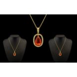 Ladies Stunning and Attractive Fire Opal and Diamond Set Pendant with Attached 18ct Gold Chain.