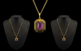 9ct Gold - Amethyst Set Attractive Pendant of Contemporary Design,