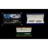 Three Boxed Pen Sets including a Harvey Makin set with pen and matching letter opener in black and