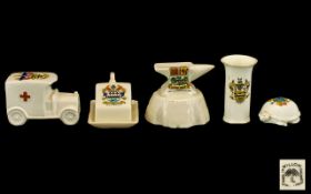 Collection of Crested Ware to include Willow Art ambulance crested Blackpool; an anvil crested for