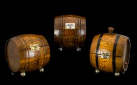 Early 20thC Carved Polished Oak Cased Hinged Tobacco Boxes (3) in total in the form of whisky banded