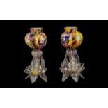 Pair of Bulbous Trefoil 'End of Day Glass' Vases, the cased glass vases, with pink,