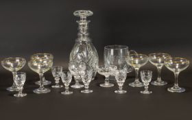 Collection of Glassware to include six Babycham glasses; a large cut glass decanter with a