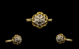 18ct Gold - Diamond Set Cluster Ring - Illusion Flower head Setting. Marked 18ct.