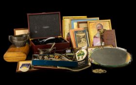 Two Boxes of Assorted Collectables to include spoons, castor, odd Ordnance Survey maps, horse