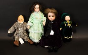 Four Various Dolls comprising two bisque headed girl dolls, a composition headed male doll and a