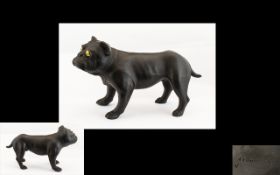 Wedgwood Bull Dog. Early Wedgwood dog in matt finish with glass eyes, 3 inches high, 5 inches