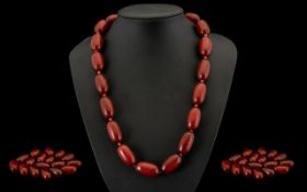 1920's Period Nice Quality Cherry - Amber / Bakelite Individually Knotted Beaded Necklace of