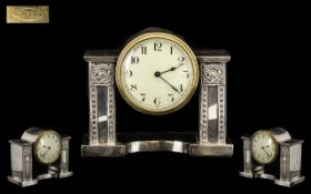 Art Nouveau Period Impressive and Good Looking Silver Plated on Brass Swiss-made Mantel Clock with 8