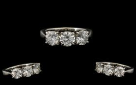 Platinum Set Superb Quality 3 Stone Diamond Ring. Marked 950.