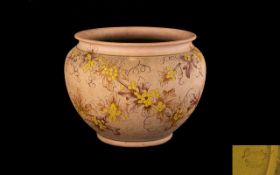 Langley Ware jardiniere. Early 20th Century Jardiniere, Floral decoration on a salmon coloured