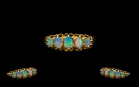 Victorian Period 18ct Gold - Attractive Five Stone Opal Set Dress Ring - In a Gallery Setting,