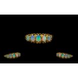 Victorian Period 18ct Gold - Attractive Five Stone Opal Set Dress Ring - In a Gallery Setting,