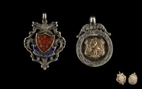 A Collection of Two Silver Fobs / Medals One is enamelled and marked Stockport F.A.