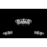 Art Deco Period Style - Attractive Diamond and Sapphire Set Dress Ring of Pleasing Design.