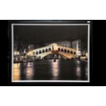 A Large Modern Framed Decorative Print on textured board. Titled to verso 'Rialto Bridge' by Anon.