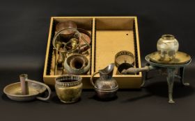 A Box of Collectable Metal Ware to include brass candle stick, planters, vases etc. Please see