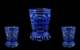 Blue Christian Dior Bohemian Glass Vase engraved to base 'Christian Dior'. Cobalt blue engraved vase