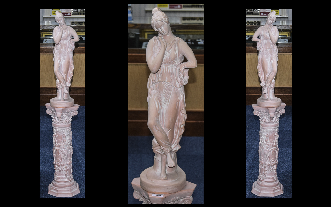 Terracotta Damsel Figure On Plinth. Lady