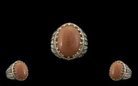 Peach Sunstone Solitaire Statement Ring,