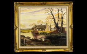 Large Oil Painting in Ornate Gilt Frame