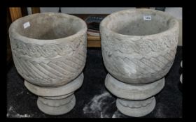 Two Mayan Urns - circular planter decora