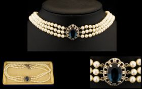 Three Strand Pearl Choker with central b