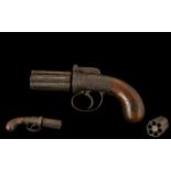 Antique 6 Shot Self Cocking Bar Hammer Percussion Pepperbox Revolver, 70mm Barrel With Proof Marks,