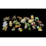 Collection of Ornamental Frogs to include ceramic and pottery frogs, an enamel pin brooch frog,