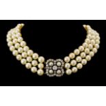 Ladies Superb Quality and Attractive Triple Strand Cultured Pearl Neckalce/Choker - highlighted