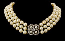 Ladies Superb Quality and Attractive Triple Strand Cultured Pearl Neckalce/Choker - highlighted