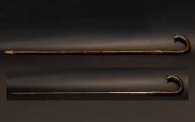 Late 19thC Sword Stick, Bamboo Cane, Silvered Mounts, Length 36 Inches.