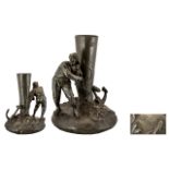 French Early 20th Century Period Impressive Figural Centrepiece In Polished Pewter.