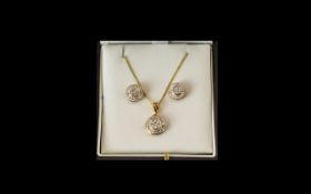 9ct Gold Pendant & Earrings Set by Ernest Jones set with small diamonds.