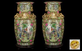 Chinese Early 20th Century Huge and Impressive Pair of Floor Standing Famille Rose Vases,