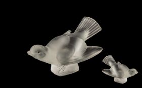 Lalique Crystal 'AngrySparrow' Bird Sculpture Paperweight, made by Lalique of France.