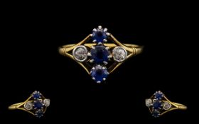 18ct Gold and Platinum Attractive Sapphire & Diamond Set Dress Ring circa 1930s. Ring size J-K. 3.